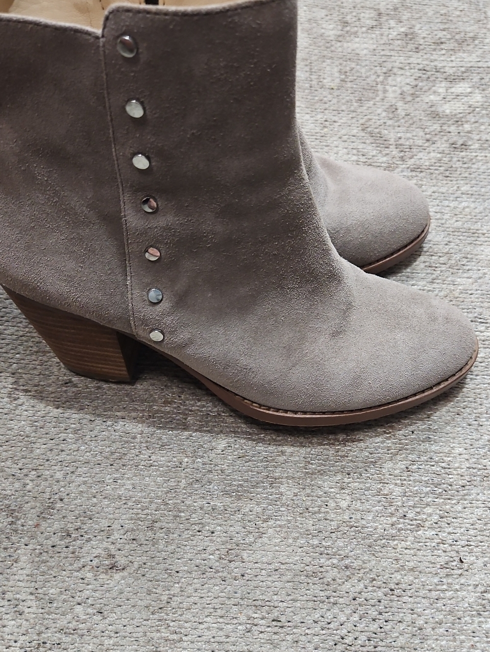 Nine West Taupe Suede Ankle Booties with Stud Accent